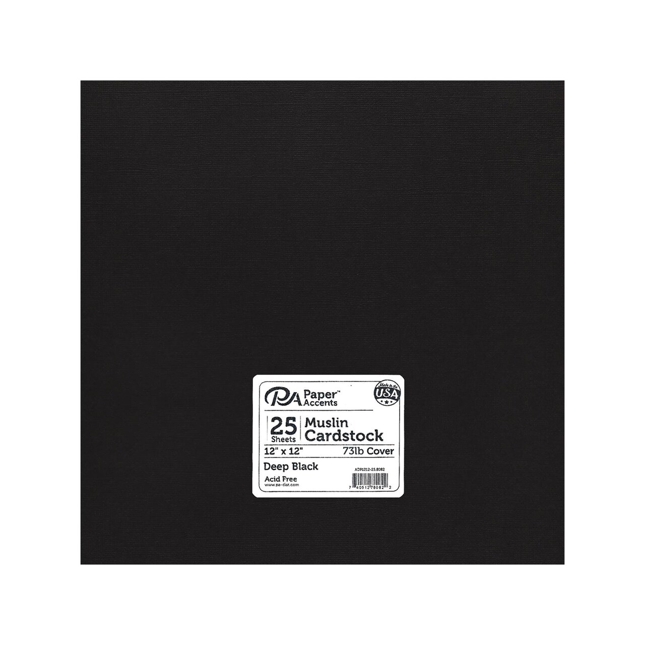 PA Paper Accents Muslin Cardstock 12" x 12" Deep Black, 73lb colored cardstock paper for card making, scrapbooking, printing, quilling and crafts, 25 piece pack